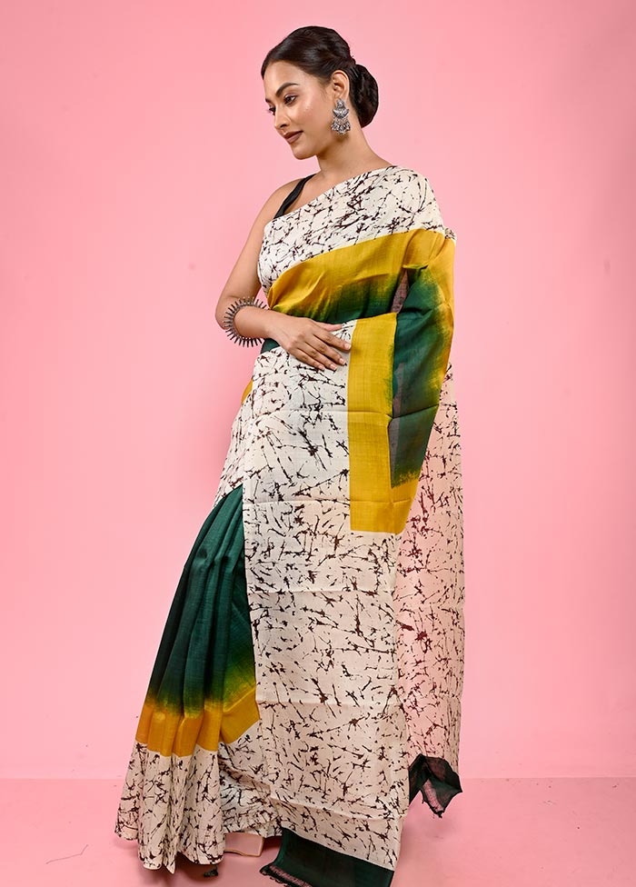Batik Printed Art Silk Saree in Teal Green : SPF8663
