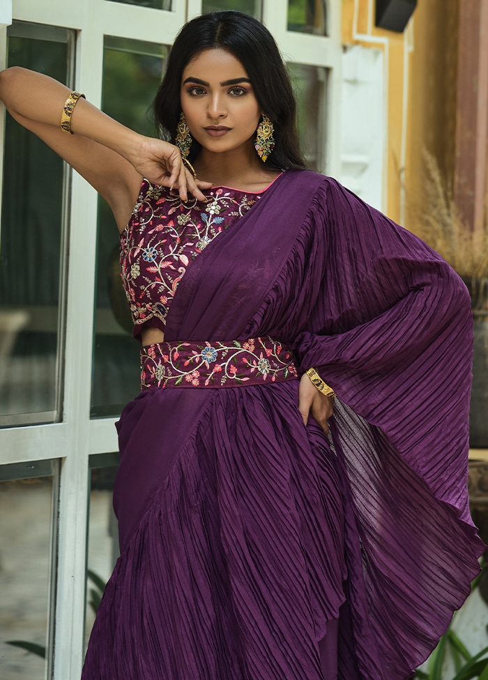 Purple Saree in Soft Silk for wedding - Clothsvilla